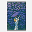 Girl in Kimono by a Wall of Flowers Aesthetic Art Print