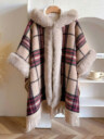 Plaid Hooded Faux Fur Trim Poncho – Cozy Autumn & Winter Style