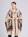 Plaid Hooded Faux Fur Trim Poncho – Cozy Autumn & Winter Style