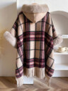 Plaid Hooded Faux Fur Trim Poncho – Cozy Autumn & Winter Style