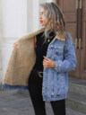 Faux Shearling Lined Denim Windbreaker Jacket – Casual & Cozy Essential