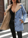 Women’s Faux Shearling Lined Denim Jacket with Belt – Button Front Winter Jean Coat