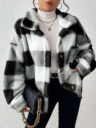 Women's Plaid Fuzzy Single-Breasted Casual Loose Regular Jacket Fall Winter Cloth For Women