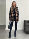  Women's Plaid Print Long Sleeve Thermal Lined Casual Shirt Jacket