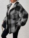 Women's Plaid Fuzzy Single-Breasted Casual Loose Regular Jacket Fall Winter Cloth For Women