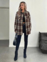  Women's Plaid Print Long Sleeve Thermal Lined Casual Shirt Jacket