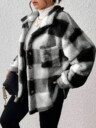 Women's Plaid Fuzzy Single-Breasted Casual Loose Regular Jacket Fall Winter Cloth For Women