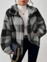 Women's Plaid Fuzzy Single-Breasted Casual Loose Regular Jacket Fall Winter Cloth For Women