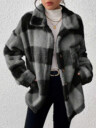 Women's Plaid Fuzzy Single-Breasted Casual Loose Regular Jacket Fall Winter Cloth For Women