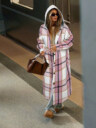 Casual Hooded Plaid Long Coat, Button Front Sherpa Lined Shacket