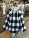 Casual Hooded Plaid Long Coat, Button Front Sherpa Lined Shacket