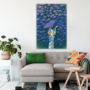 Girl in Kimono by a Wall of Flowers Aesthetic Art Print