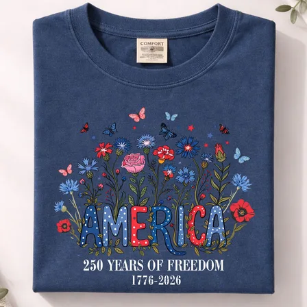 Comfort Colors America 250 Floral Graphic Tee, 250th Anniversary of America