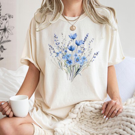 Blue Flower Bouquet Comfort Colors Tee
