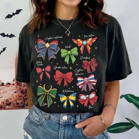 Superhero Bow Graphic Oversized T-Shirt – Cute Comic Inspired Unisex Tee