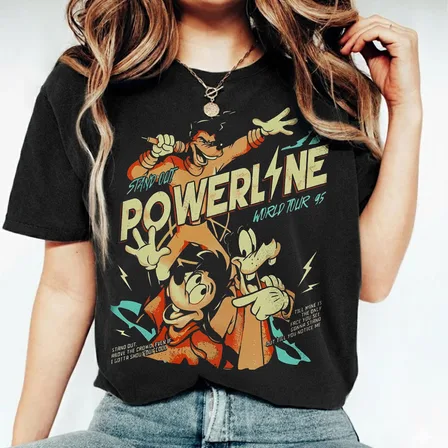 Powerline Stand Out World Tour Graphic T-Shirt, Vintage Cartoon Unisex Cotton Tee