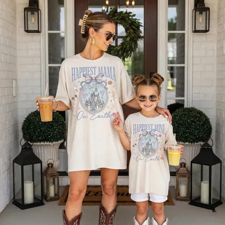 Happiest Mama On Earth Oversized T-Shirt – Cute Castle Graphic Mom Tee