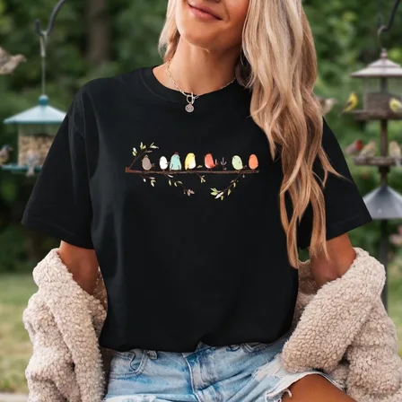 Easily Distracted By Birds Shirt, Cute Birds On Branch Graphic Tee