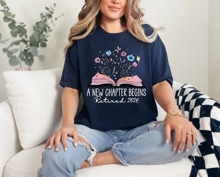 Comfort Colors Floral Retirement Shirt for Teachers 'A New Chapter Begins' Retired Gift