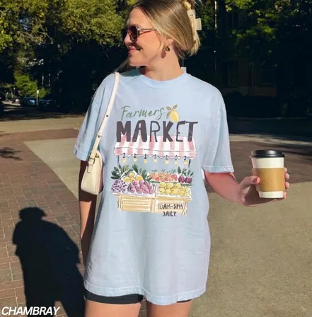 Vintage Farmers Market Graphic Tee, Retro Fruit Stand Shirt, Cute Produce Unisex Cotton T-Shirt