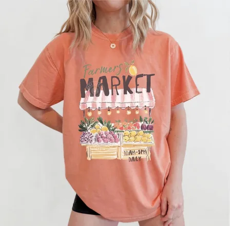 Vintage Farmers Market Graphic Tee, Retro Fruit Stand Shirt, Cute Produce Unisex Cotton T-Shirt