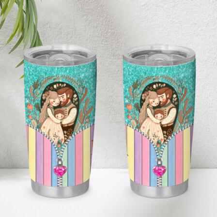 20oz Stainless Steel Insulated Tumbler - Family Love Design | Gift for Mom & Dad