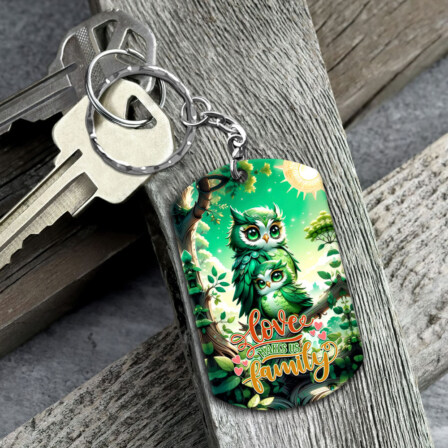 Love Makes Us Family - Green Owl Acrylic Keychain | Cute & Inspirational Gift