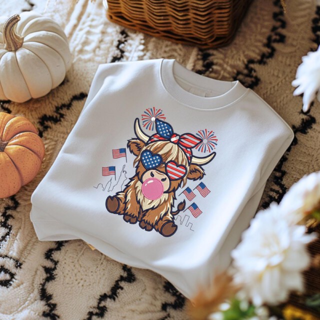 Highland Cow Sweatshirt – Patriotic USA 4th of July