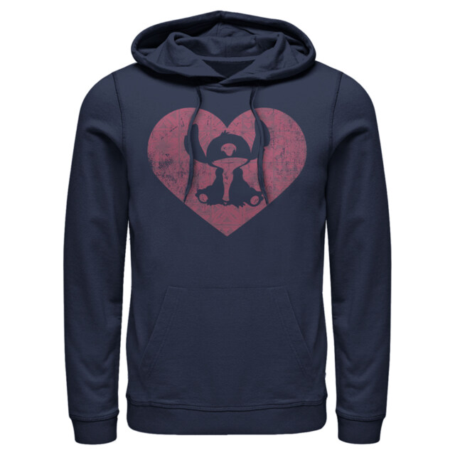 Men's Lilo & Stitch Heart Silhouette  Adult Pull Over Hoodie