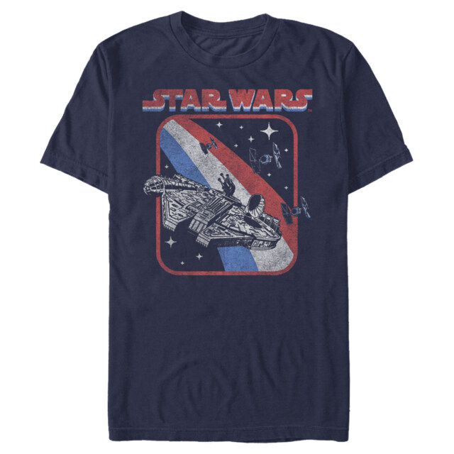 Men's Star Wars Patriotic Vintage Millennium Falcon Stripes  Adult T-Shirt