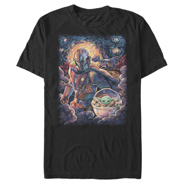 Men's Star Wars: The Mandalorian Starry Night Best Friend Portrait  Adult T-Shirt