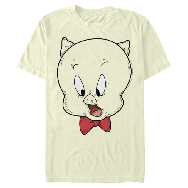 Men's Looney Tunes Porky Big Face Drawing  Adult T-Shirt