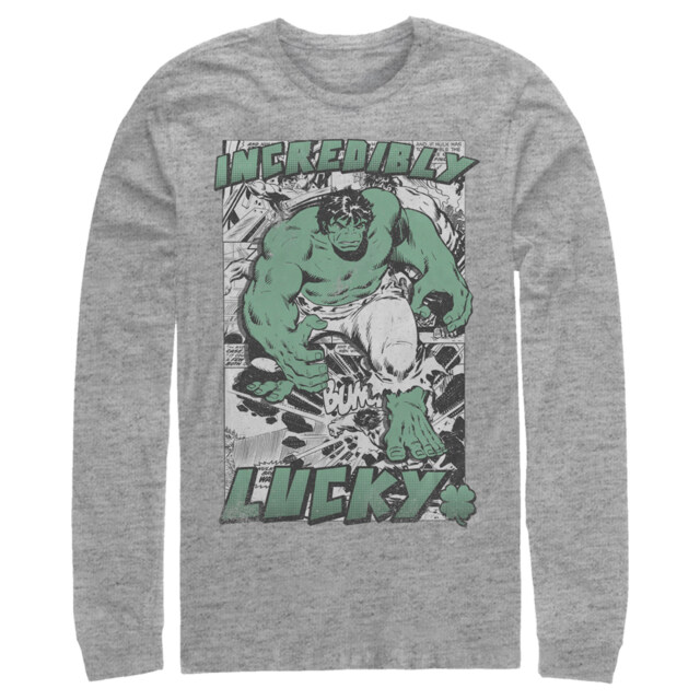 Men's Marvel Hulk St. Patrick's Day Comic Incredibly Lucky  Adult Long Sleeve Shirt