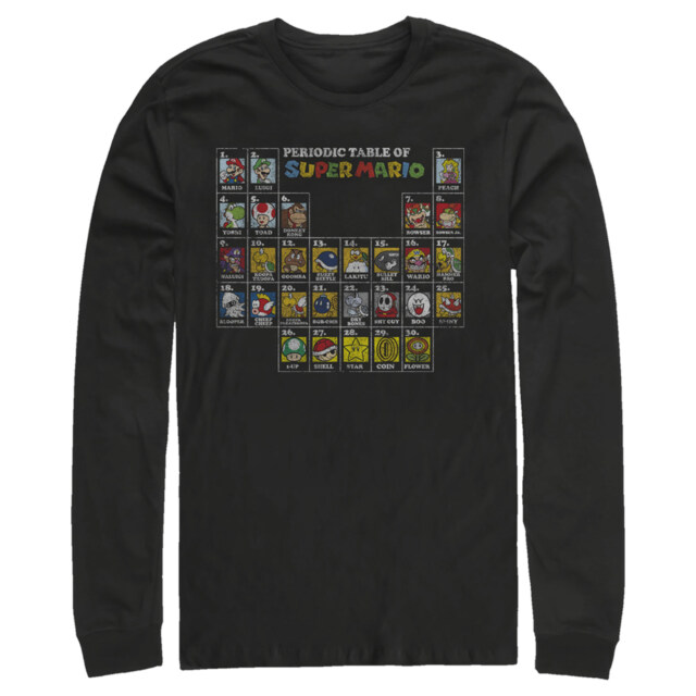 Men's Nintendo Periodic Table of Super Mario  Adult Long Sleeve Shirt