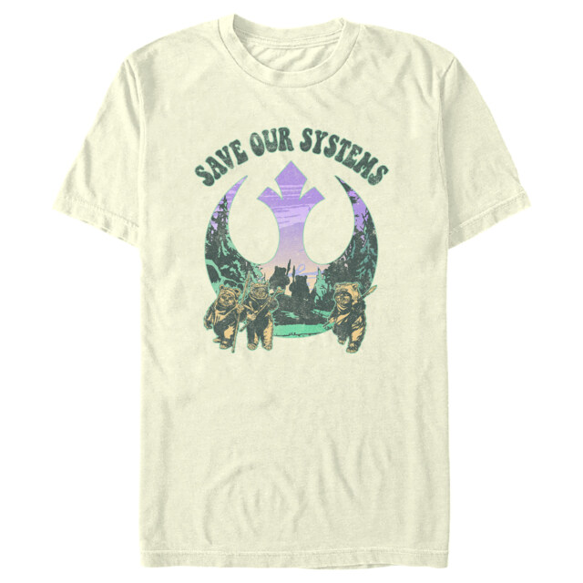 Men's Star Wars Ewoks Save Our Systems Retro  Adult T-Shirt