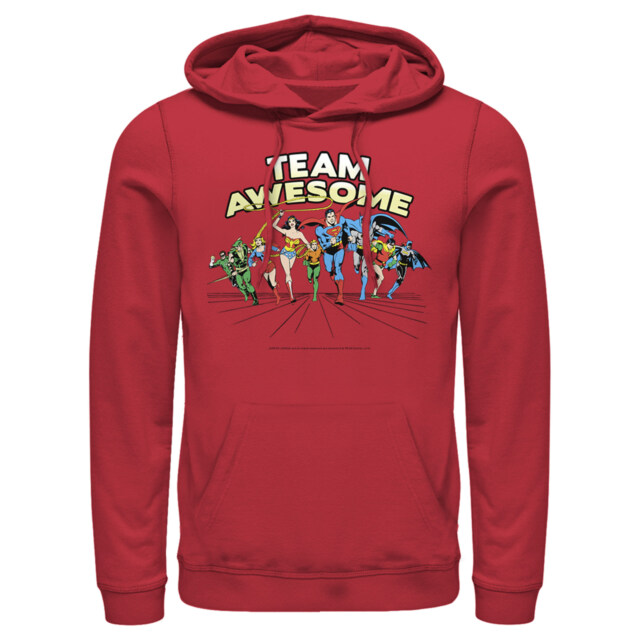 Men's Justice League Team Awesome Perspective  Adult Pull Over Hoodie