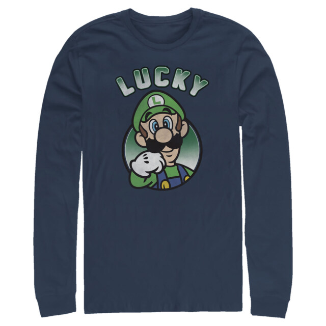 Men's Nintendo Super Mario St. Patrick's Day Lucky Luigi Retro  Adult Long Sleeve Shirt