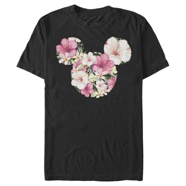 Men's Mickey & Friends Pink Floral Mickey Mouse Logo  Adult T-Shirt