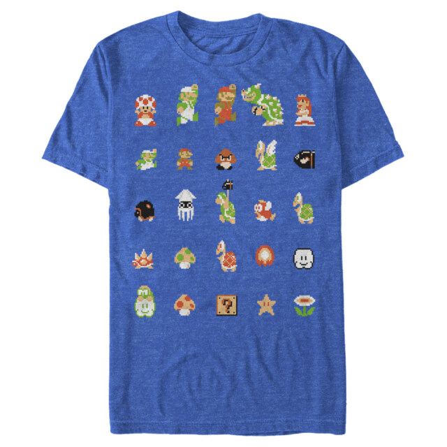 Men's Nintendo Super Mario Bros Pixel Cast  Adult T-Shirt