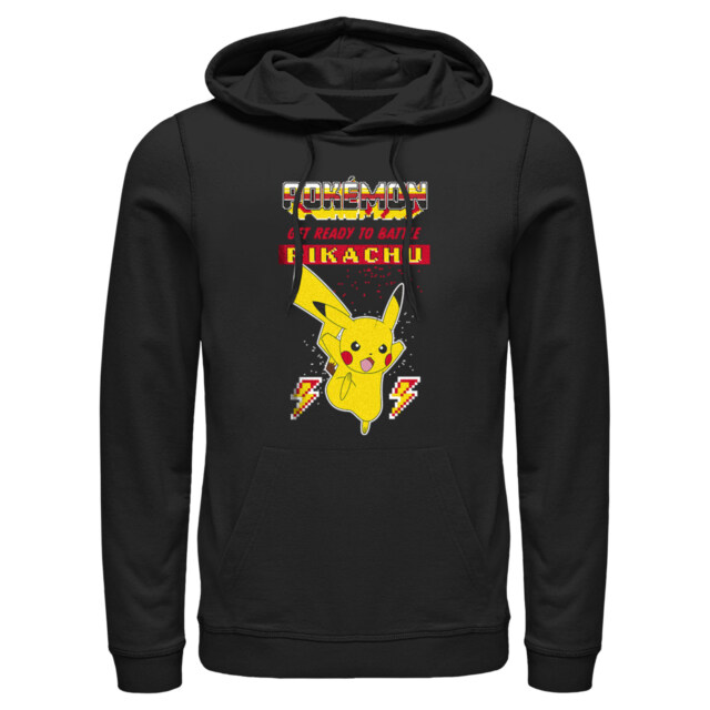 Men's Pokemon Get Ready to Battle Pikachu Retro  Adult Pull Over Hoodie