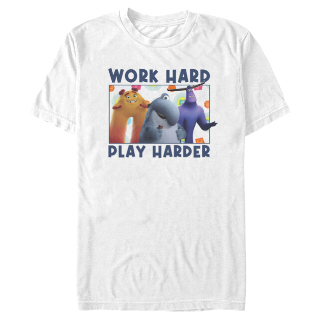 Men's Monsters at Work Work Hard Play Harder  Adult T-Shirt