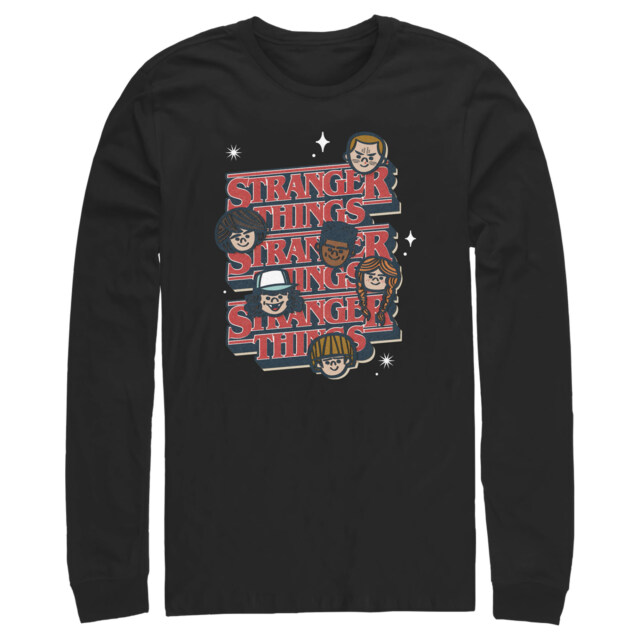 Men's Stranger Things The Gang Cartoon Logo  Adult Long Sleeve Shirt