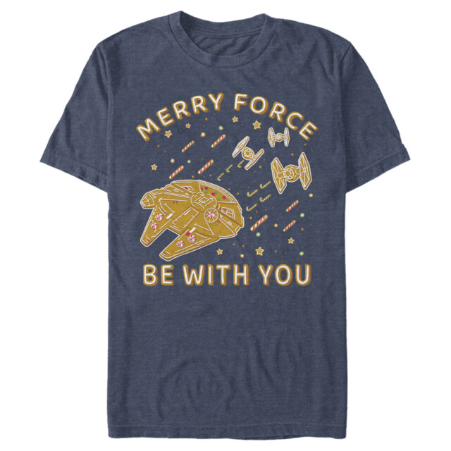 Men's Star Wars Merry Force Gingerbread Millennium Falcon  Adult T-Shirt