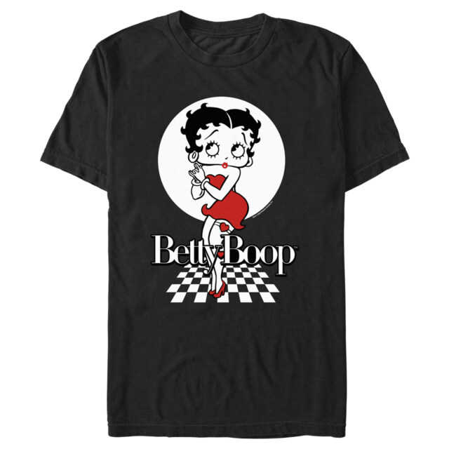 Men's Betty Boop Black and White Checkers Pose  Adult T-Shirt