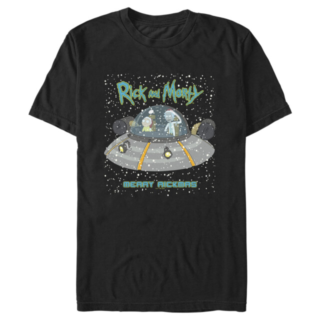 Men's Rick And Morty Snowing Spaceship Merry Rickmas  Adult T-Shirt