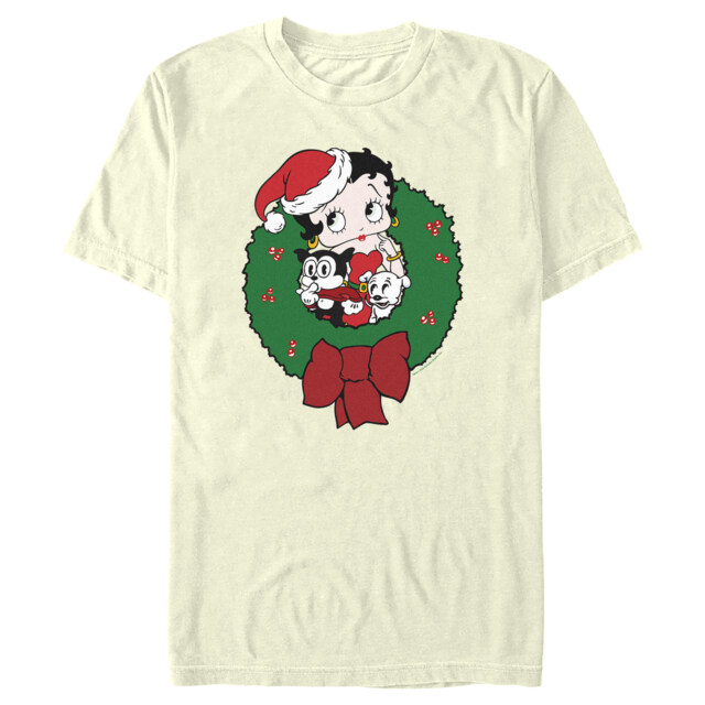 Men's Betty Boop Christmas Characters Wreath  Adult T-Shirt