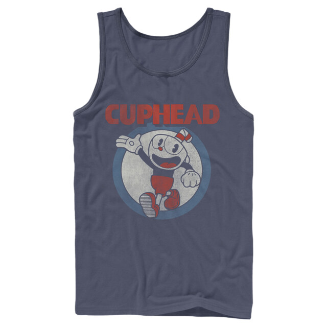 Men's Cuphead Smile and Wave Distressed  Adult Tank Top