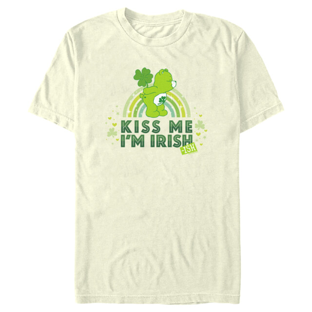 Men's Care Bears St. Patrick's Day Good Luck Bear kiss Me I'm Irish-ish  Adult T-Shirt