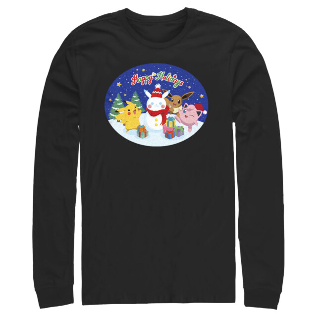 Men's Pokemon Christmas Happy Holidays Snowman  Adult Long Sleeve Shirt