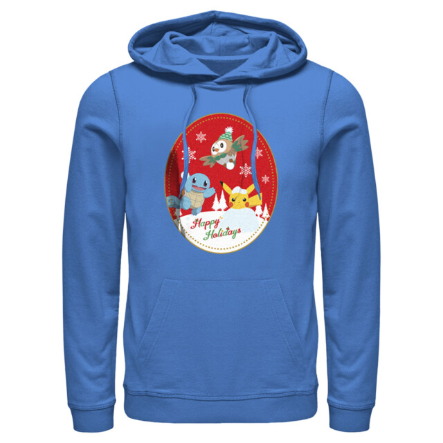 Men's Pokemon Christmas Happy Holidays Patch  Adult Pull Over Hoodie